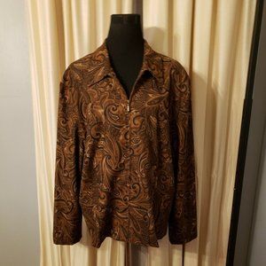 BRIGGS WOMEN'S BROWN PAISLEY POLYESTER ZIPPER LIGHT JACKET SIZE 20W